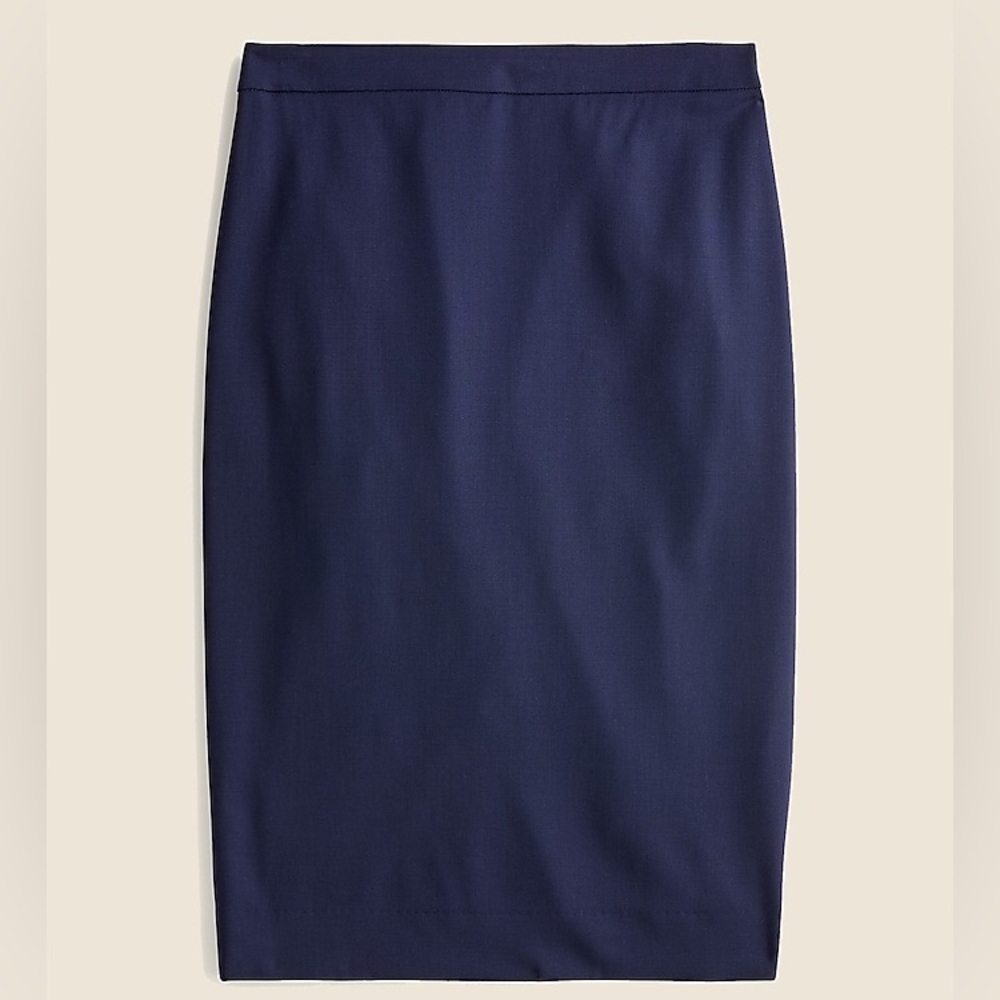 J Crew No 2 Pencil Skirt Size 12 100% Navy Double Serge Wool Lined